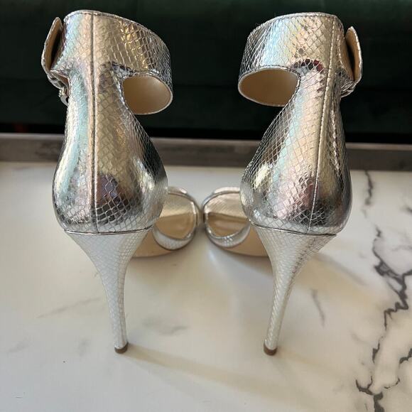 Michael Kors Giselle Silver Metallic Snake Embossed Leather Sandal Size 10 - Picture 7 of 13